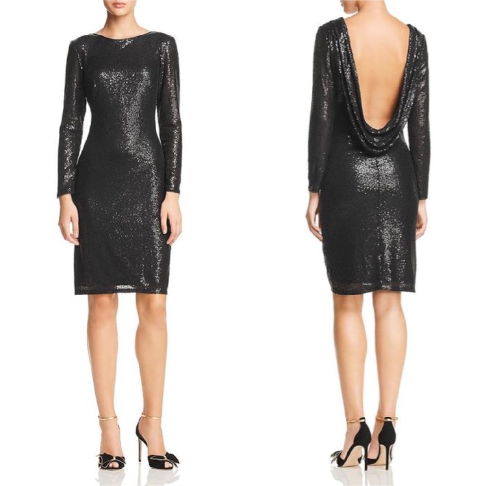 TADASHI SHOJI SEQUINED OPEN BACK COCKTAIL DRESS